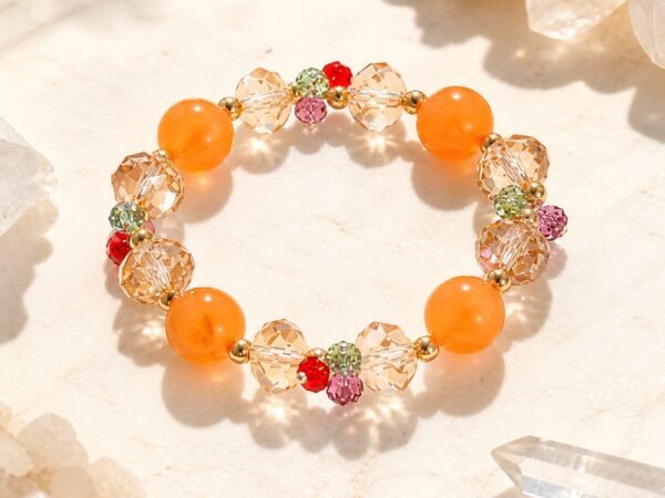 Golden Orange Agate Joy Bracelet with golden agate beads in varied natural tones