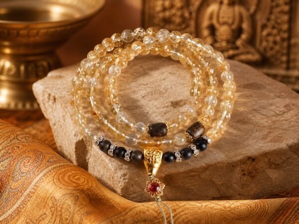 Golden Quartz Agarwood Mala