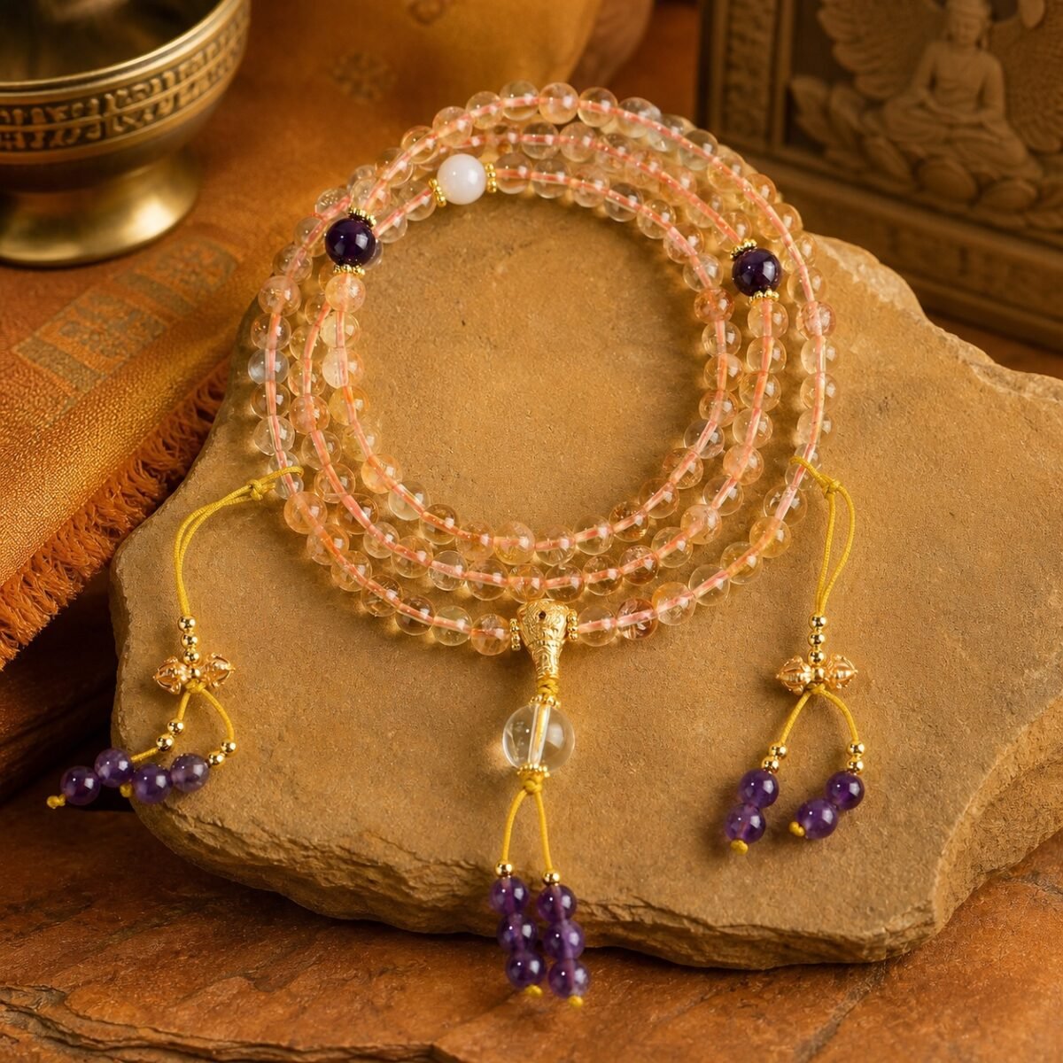golden-quartz-amethyst-prayer-mala-main Golden Quartz & Amethyst 108-Bead Mala Bracelet & Necklace