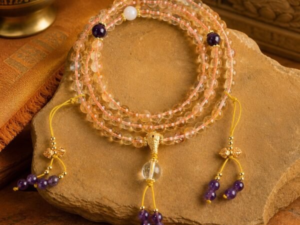 Golden Quartz & Amethyst 108-Bead Mala Bracelet & Necklace