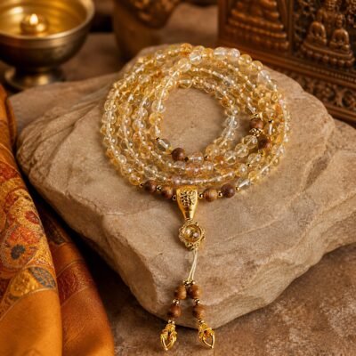 Golden Quartz Sandalwood Guru Mala