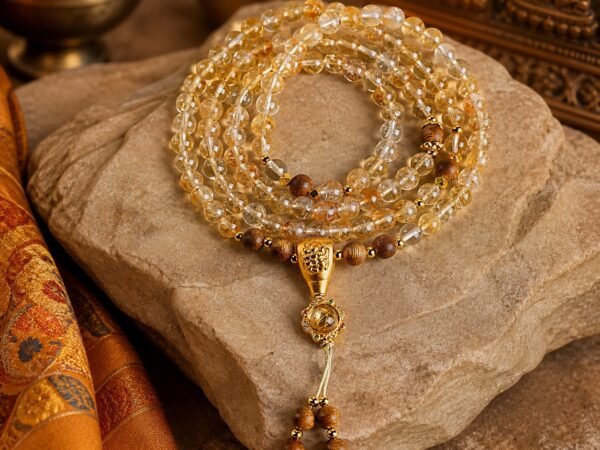Golden Quartz Sandalwood Guru Mala