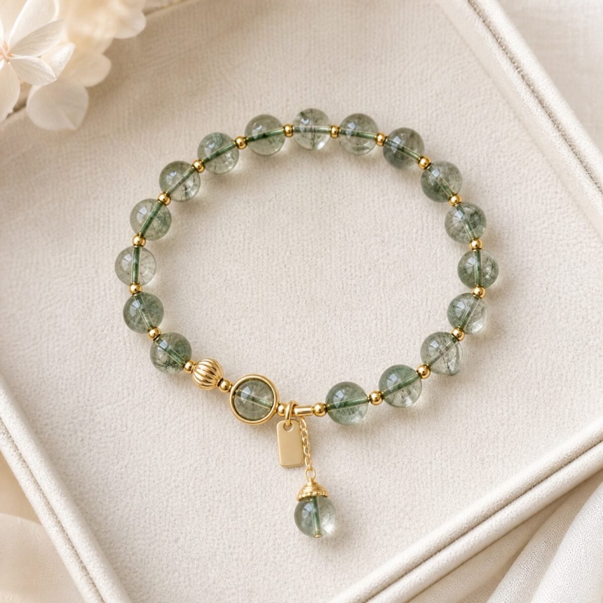 Green Phantom Quartz Bracelet with green rutilated quartz beads