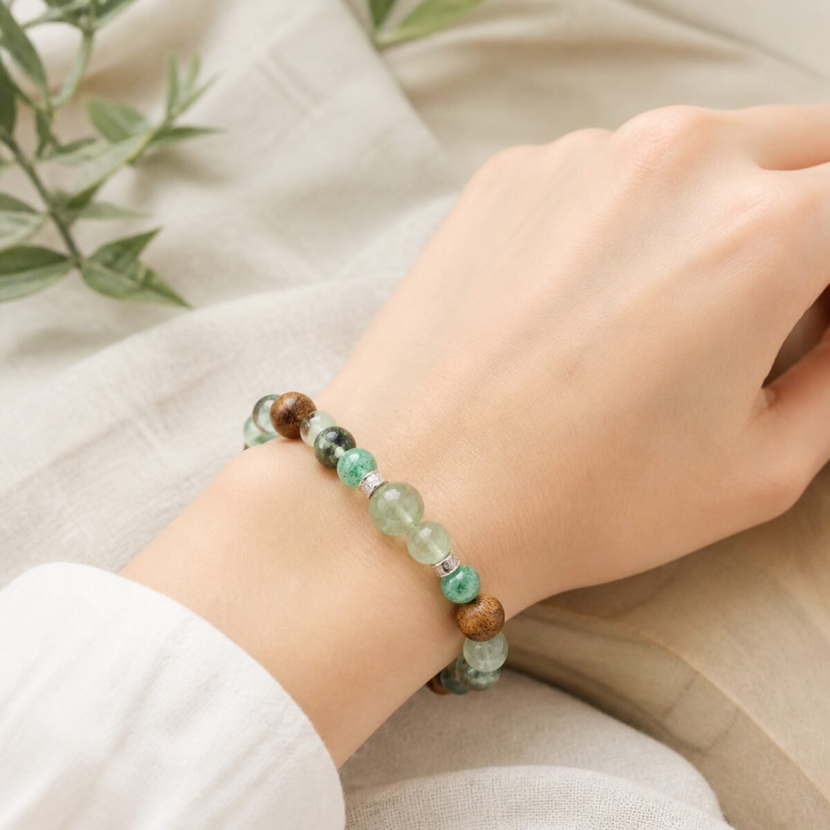 green-renewal-phantom-quartz-agarwood-bracelet-05-white-hand Green Renewal Phantom Quartz & Agarwood Bracelet