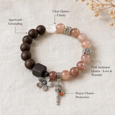 Grounded Bloom Agarwood & Phantom Quartz Bracelet