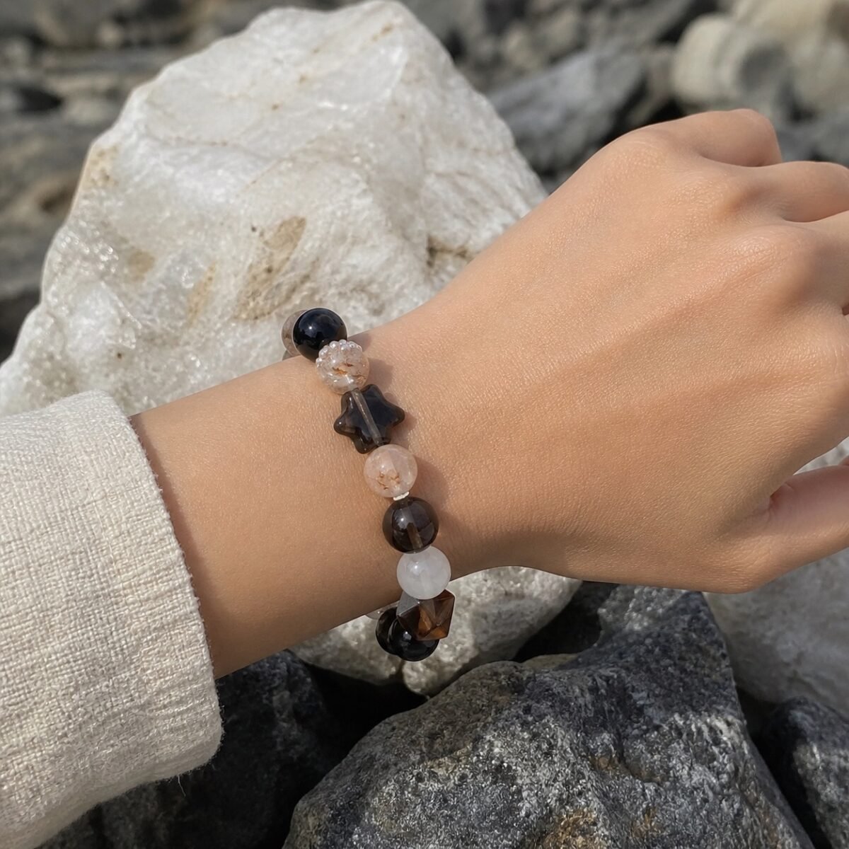 grounding-garden-quartz-protection-bracelet-04-asian-wearing Grounding Garden Quartz Protection Bracelet
