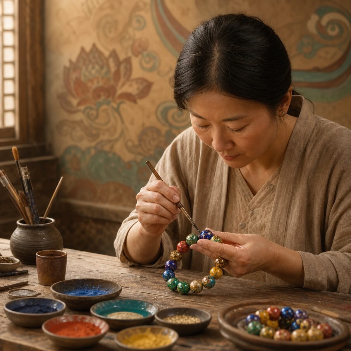 Handcrafted Chinese Lacquer Bead Bracelet