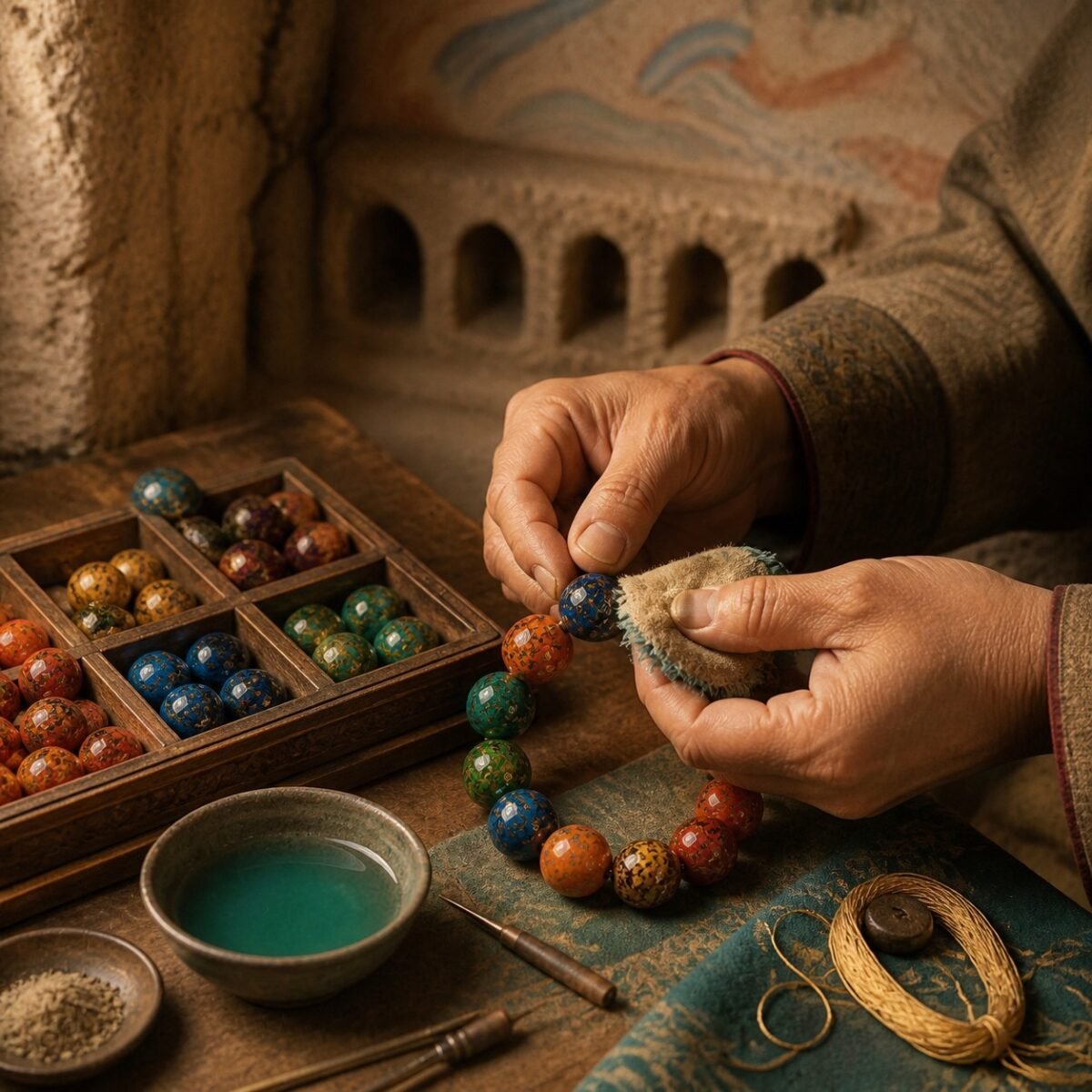 Handcrafted Chinese Lacquer Bead Bracelet
