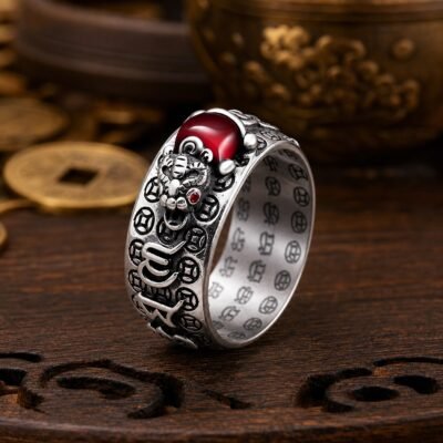 Heart Sutra Wealth Guardian Adjustable Premium Silver Ring