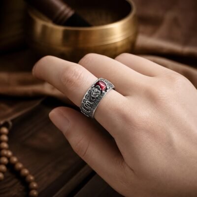 Heart Sutra Wealth Guardian Adjustable Premium Silver Ring