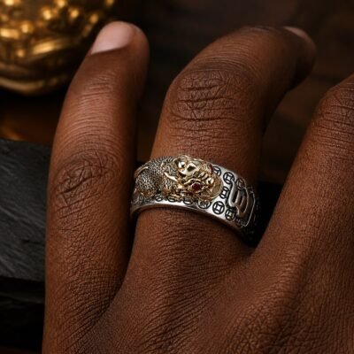 Heart Sutra Wealth Guardian Adjustable Premium Silver Ring