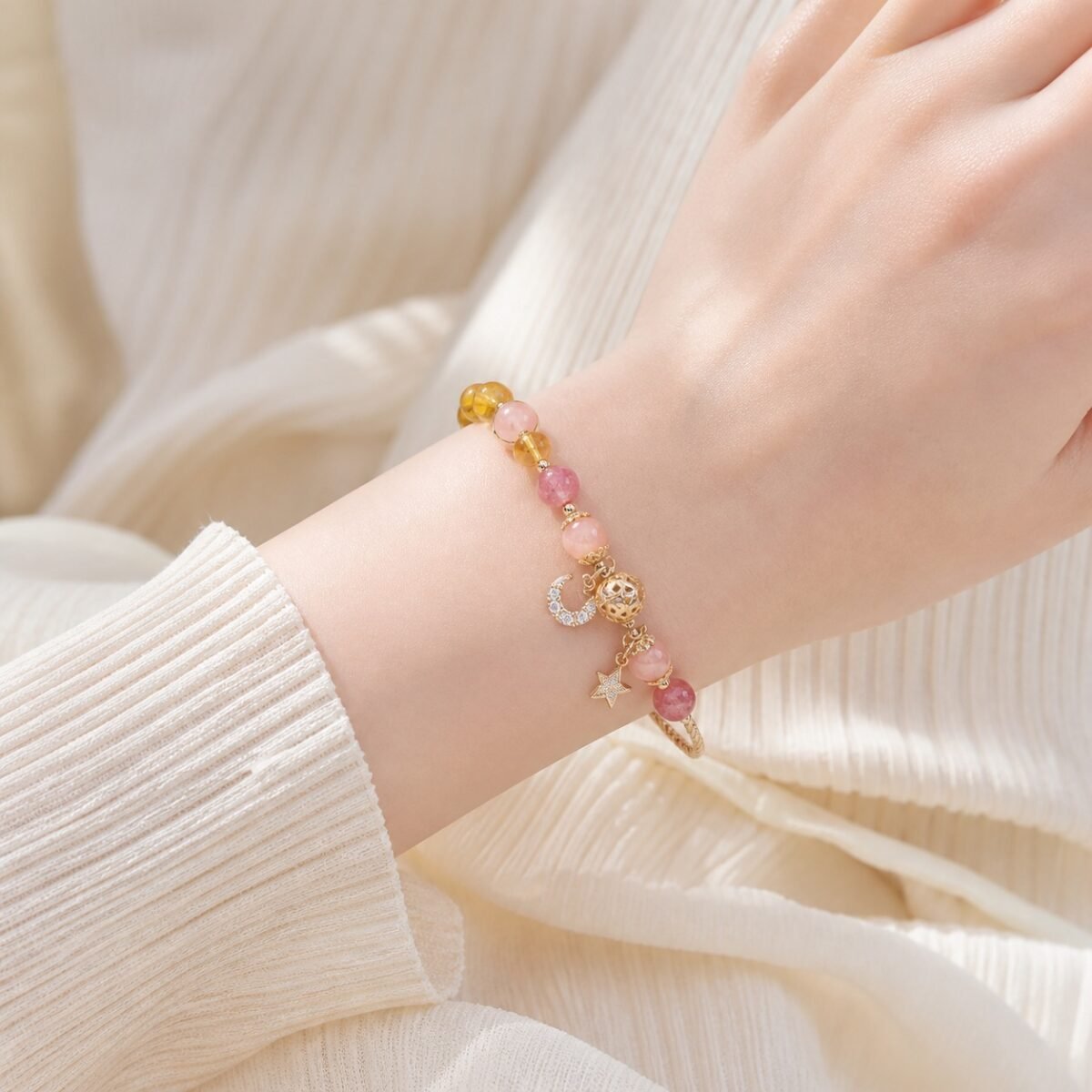 Hollow Orb Citrine Star Bracelet