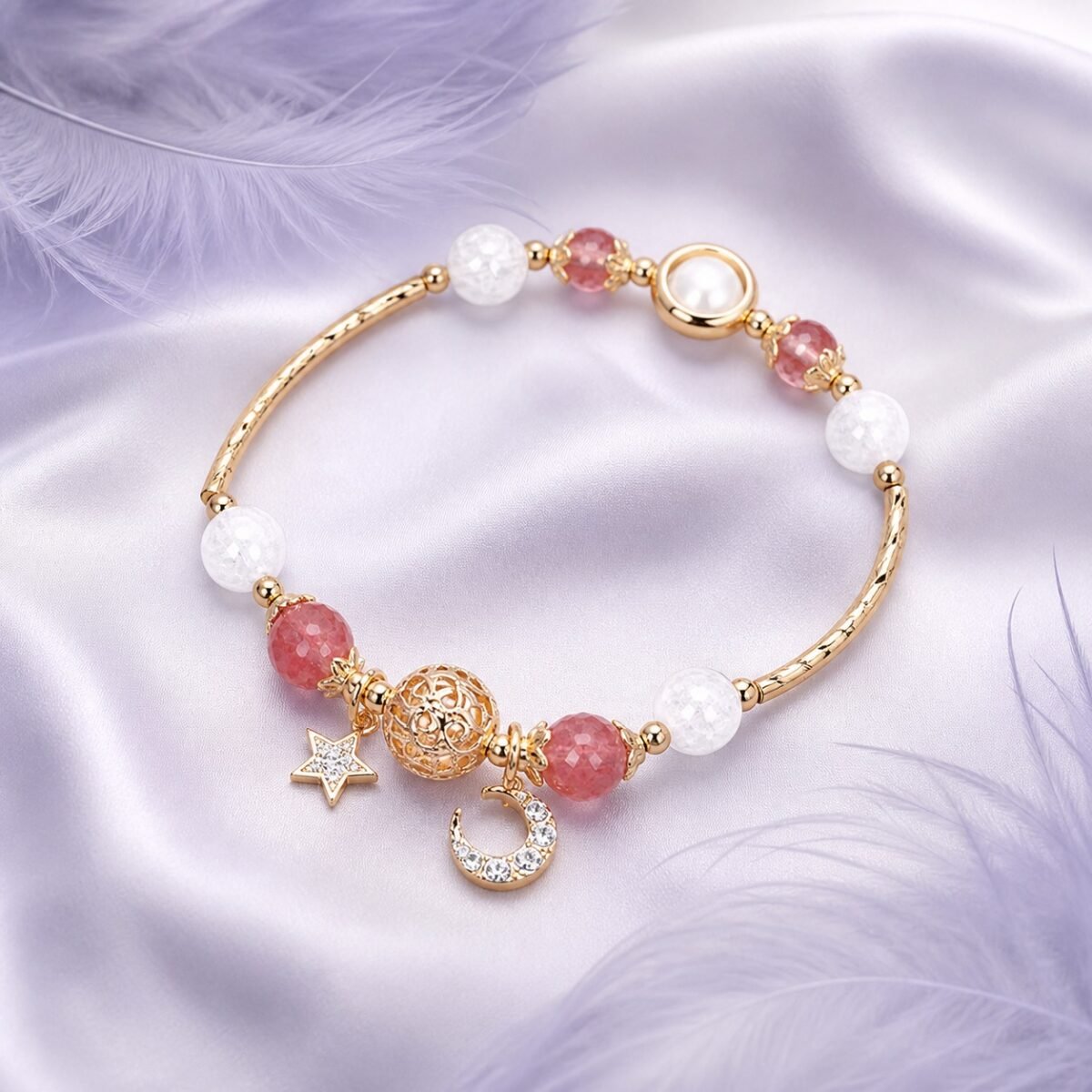 Hollow Orb Crackle Quartz Star Bracelet