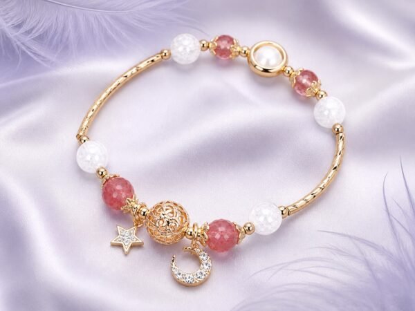 Hollow Orb Crackle Quartz Star Bracelet