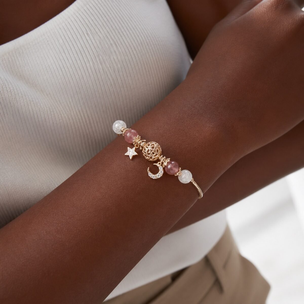 Hollow Orb Crackle Quartz Star Bracelet
