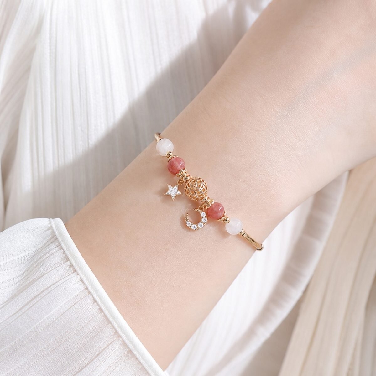 Hollow Orb Crackle Quartz Star Bracelet
