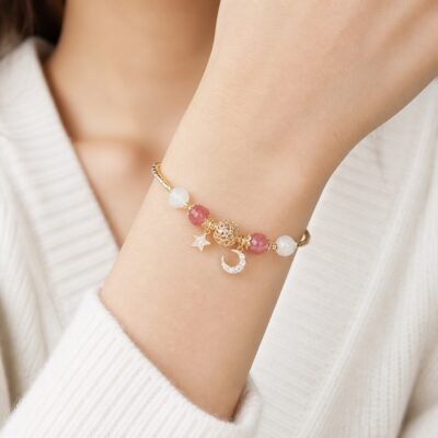 Hollow Orb Crackle Quartz Star Bracelet
