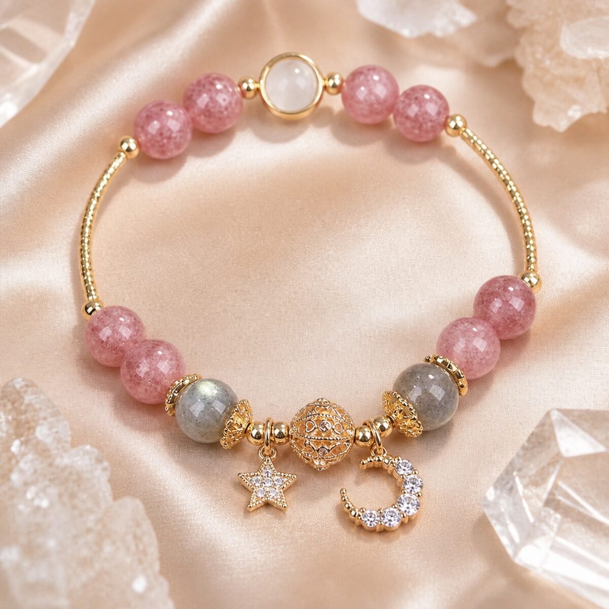 Hollow Orb Gray Moonstone Star Bracelet