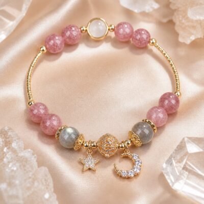Hollow Orb Gray Moonstone Star Bracelet
