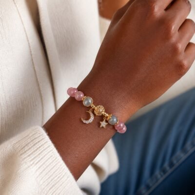 Hollow Orb Gray Moonstone Star Bracelet