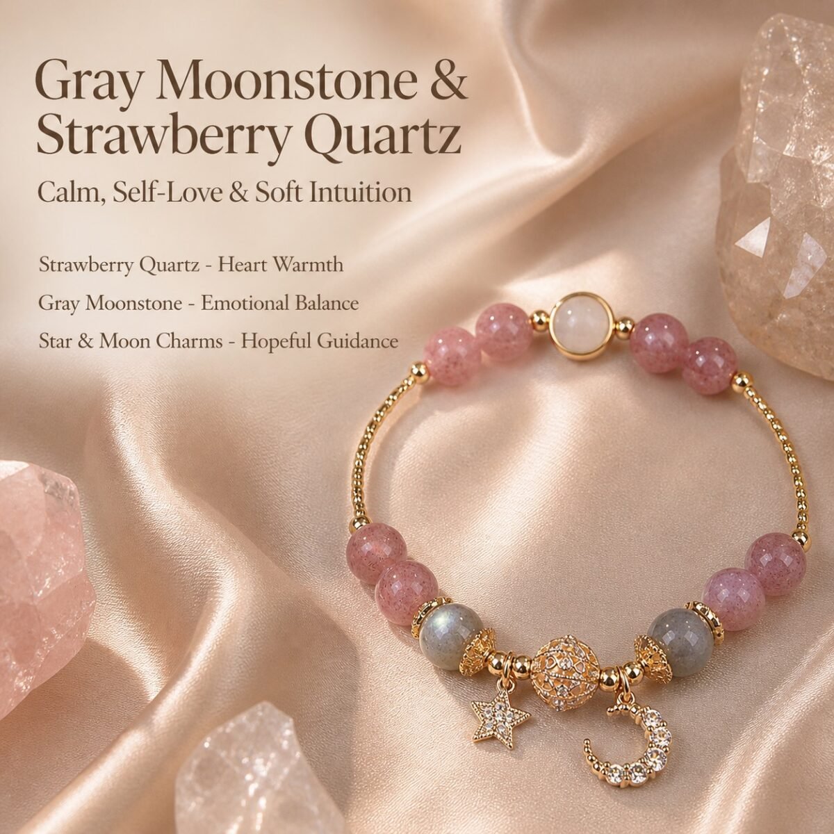 Hollow Orb Gray Moonstone Star Bracelet