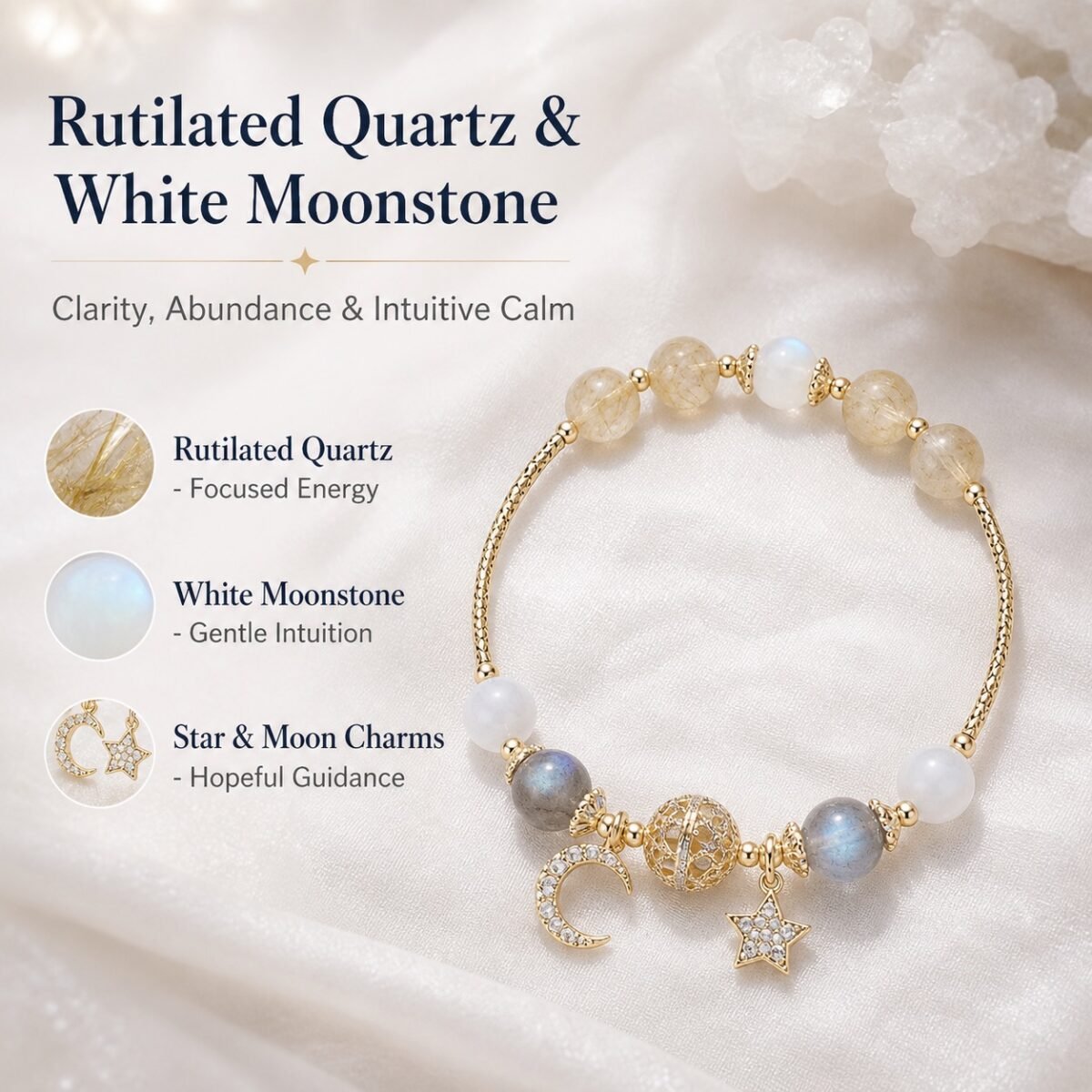 Hollow Orb Rutilated Quartz Moonstone Bracelet