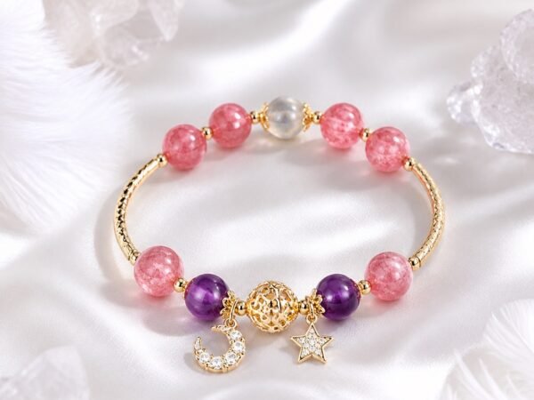 Hollow Orb Strawberry Quartz Star Bracelet