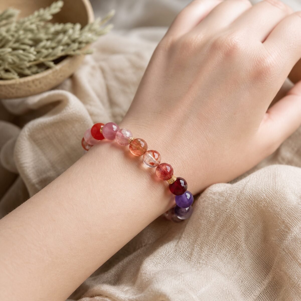 Inner Flame Strawberry Quartz & Garnet Bracelet