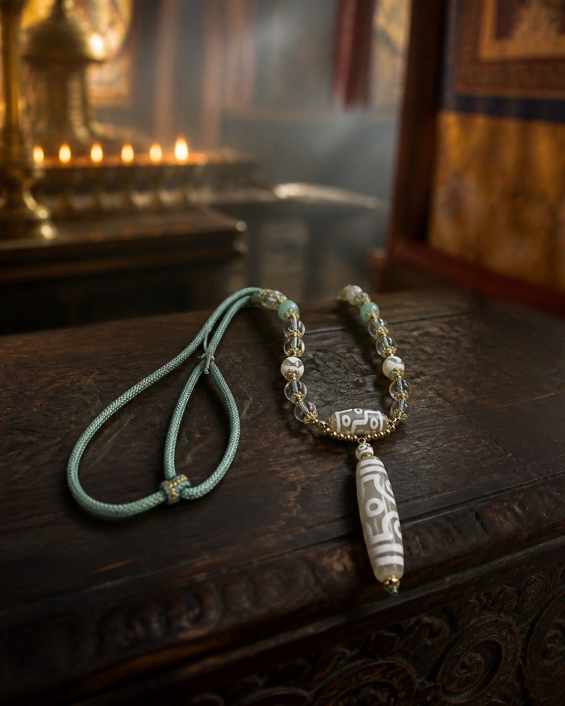 Ivory Eight-Eye Dzi Pendant Necklace