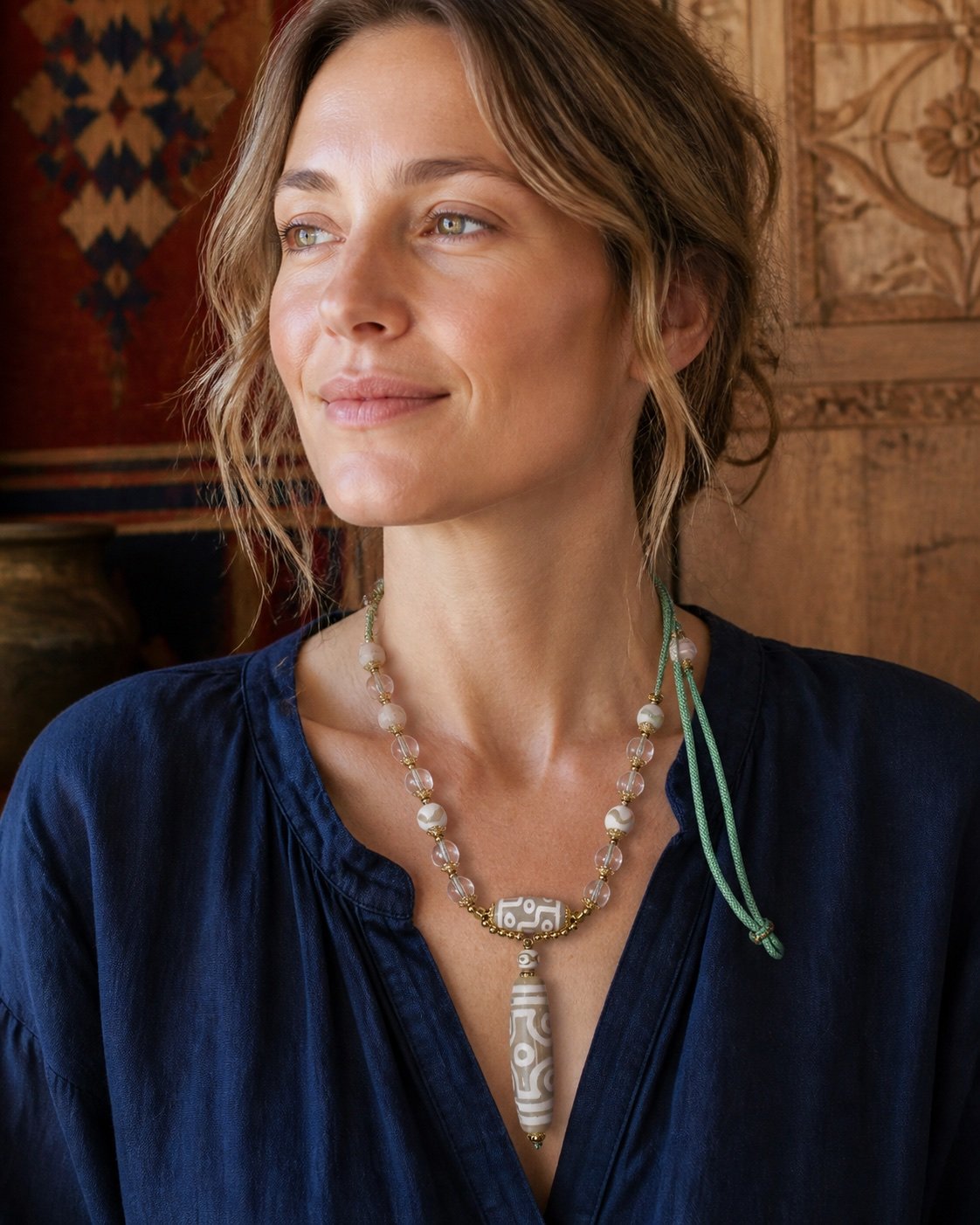 Ivory Eight-Eye Dzi Pendant Necklace