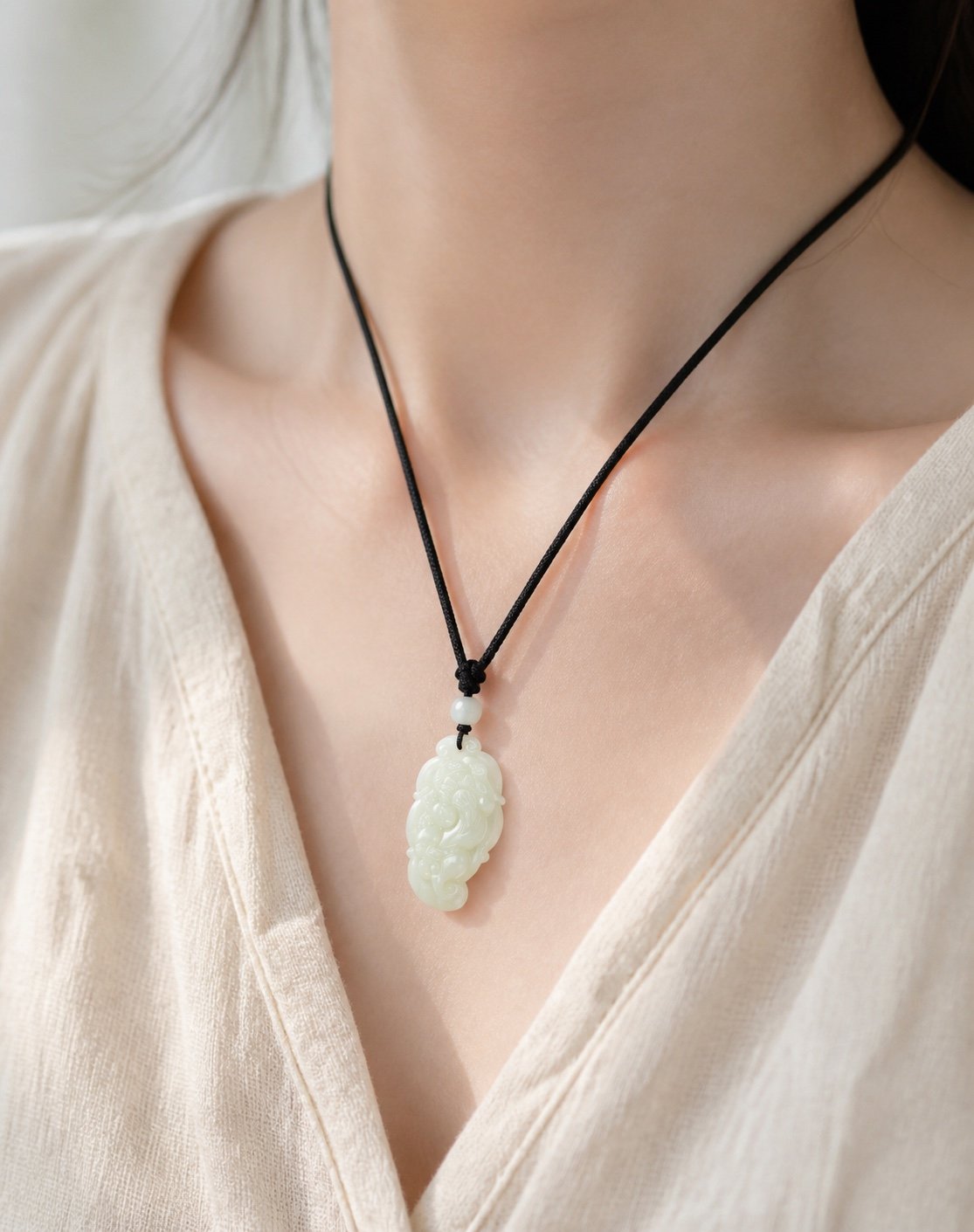 Jade Leaf Pixiu Protection Pendant Necklace