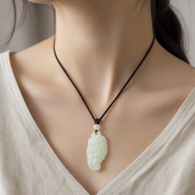 Jade Leaf Pixiu Protection Pendant Necklace