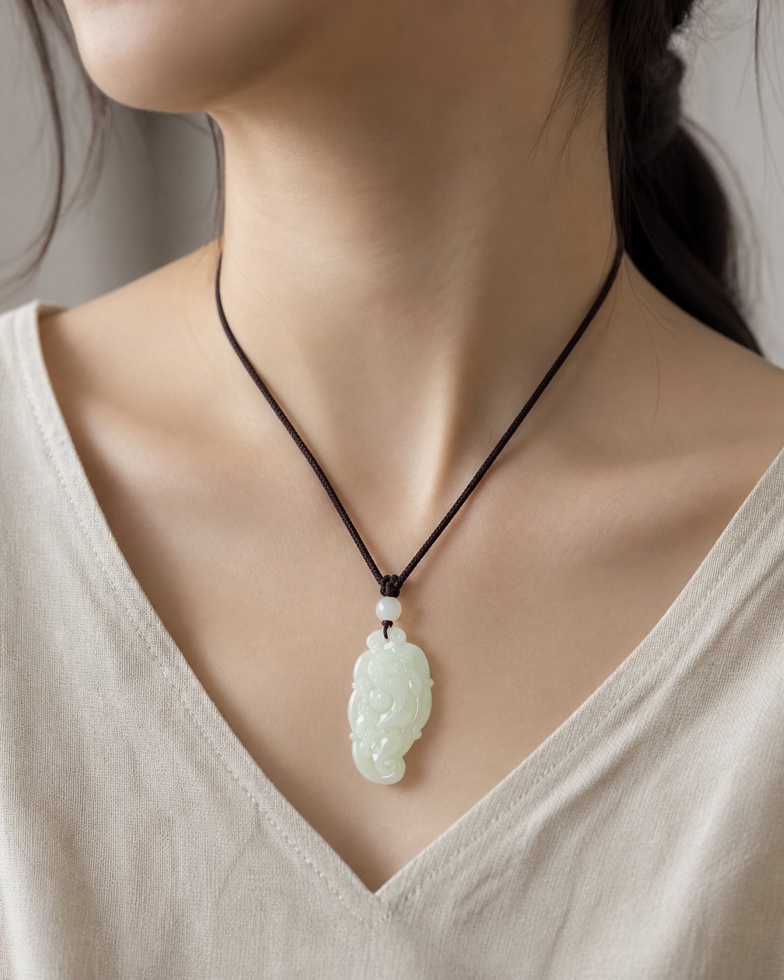 Jade Leaf Pixiu Protection Pendant Necklace