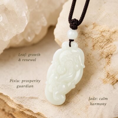Jade Leaf Pixiu Protection Pendant Necklace