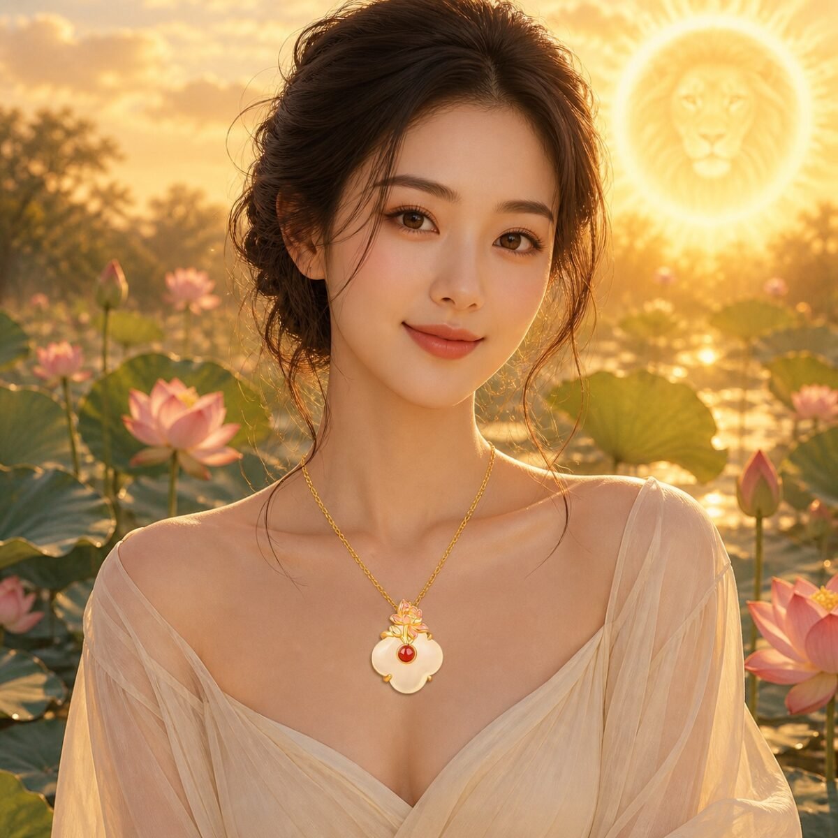Leo Eastern Zodiac Guardian Flower Goddess Necklace – Lotus