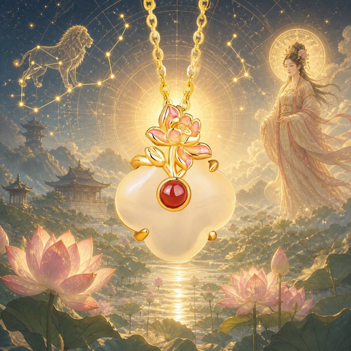Leo Eastern Zodiac Guardian Flower Goddess Necklace – Lotus