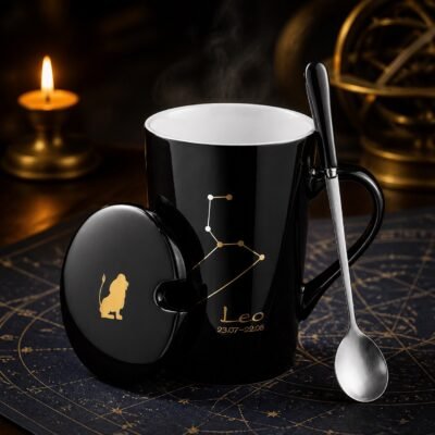 Leo Zodiac Constellation Ceramic Mug & Spoon Set