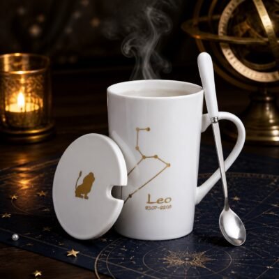 Leo Zodiac Constellation Ceramic Mug & Spoon Set