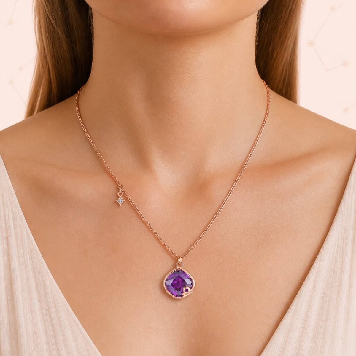 Libra Rose Gold Crystal Zodiac Necklace