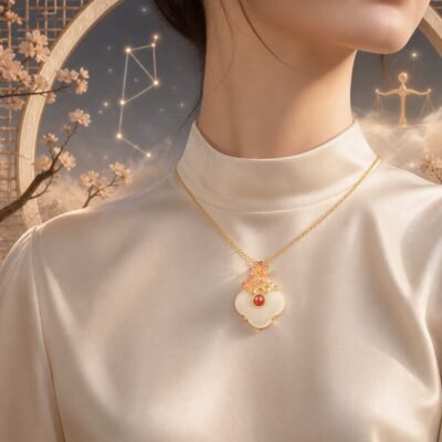 Libra Eastern Zodiac Guardian Flower Goddess Necklace – Apricot Blossom