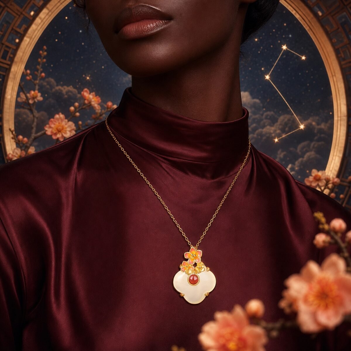 Libra Eastern Zodiac Guardian Flower Goddess Necklace – Apricot Blossom