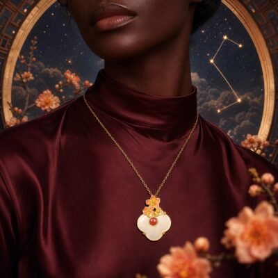 Libra Eastern Zodiac Guardian Flower Goddess Necklace – Apricot Blossom