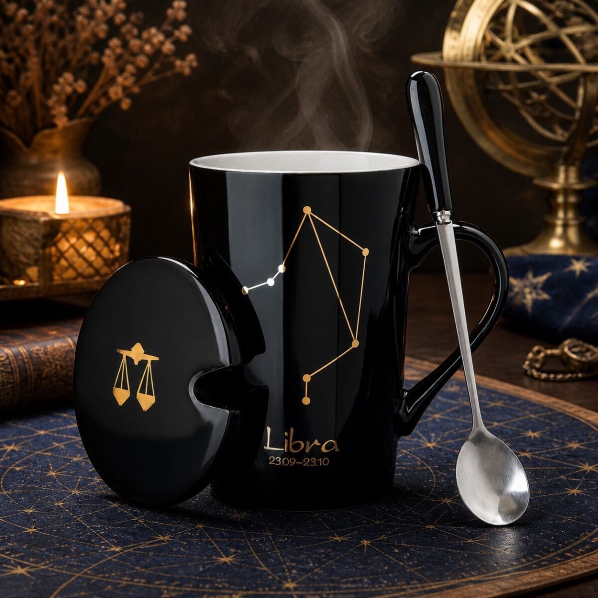 Libra Zodiac Constellation Ceramic Mug & Spoon Set