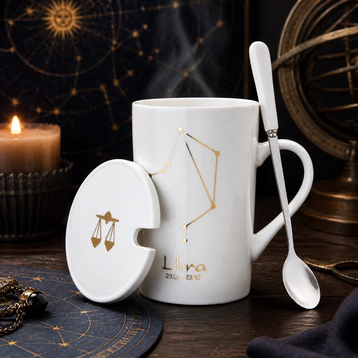 Libra Zodiac Constellation Ceramic Mug & Spoon Set