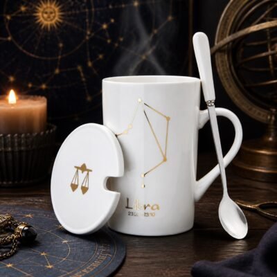 Libra Zodiac Constellation Ceramic Mug & Spoon Set