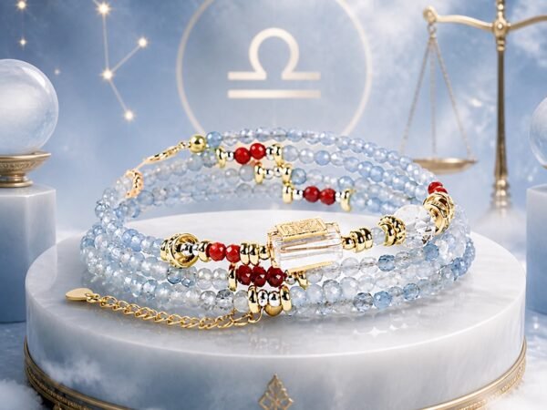 libra-zodiac-crystal-energy-wrap-bracelet-01-product Libra Wrap Bracelet with natural clear quartz and peridot