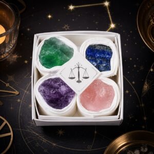 Libra Four Raw Crystal Gift Set in a box with four natural raw stones