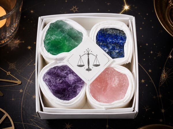 libra-zodiac-four-raw-crystal-gift-set-01-box Libra Four Raw Crystal Gift Set in a box with four natural raw stones