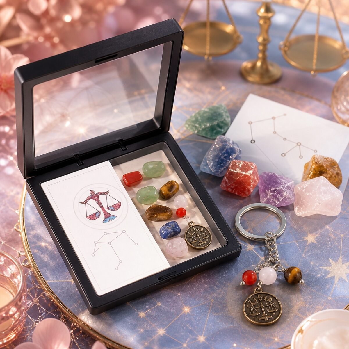 Libra Seven Chakra Crystal Keychain Gift Set