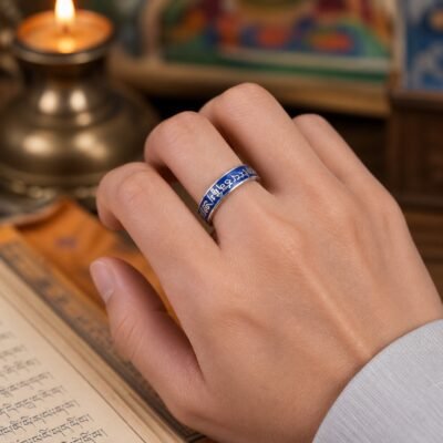 manjushri-wisdom-mantra-ring-02-wearing Manjushri Wisdom Mantra Ring